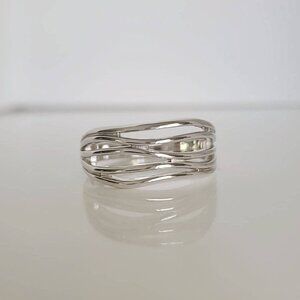 Sterling Silver Wavy Ring, Women's Band, 925 Stamped, Thumb Ring, Bohemian